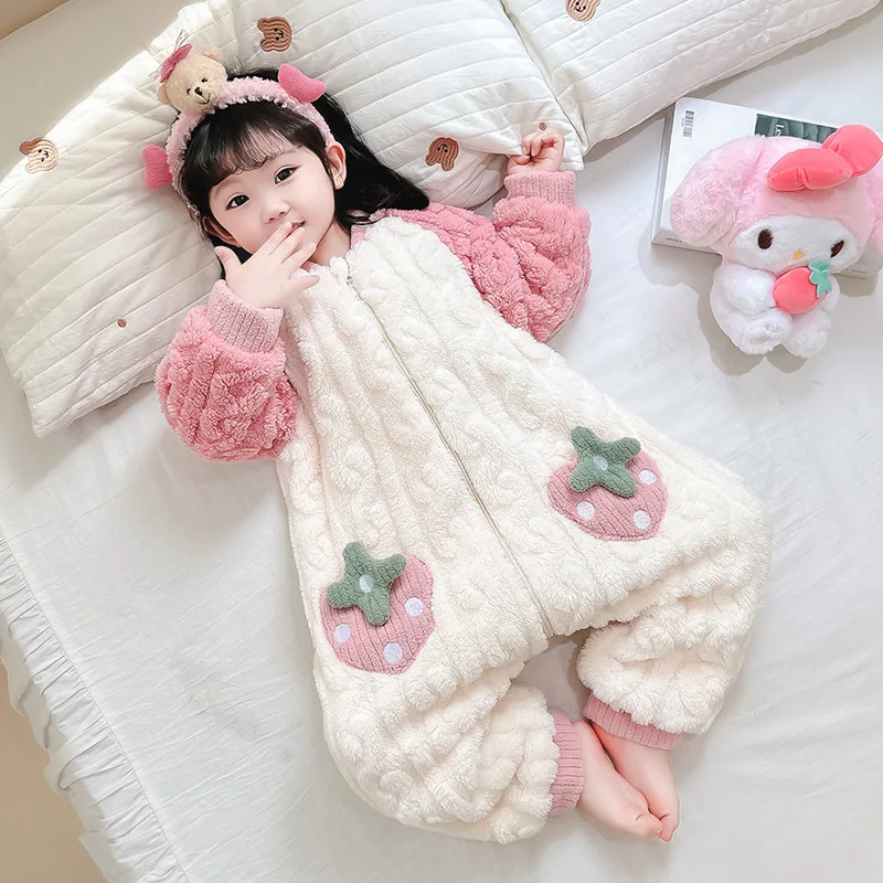 Комбинезон для девочек осенне-зимняя Фланелевая Пижама маленьких с двойным