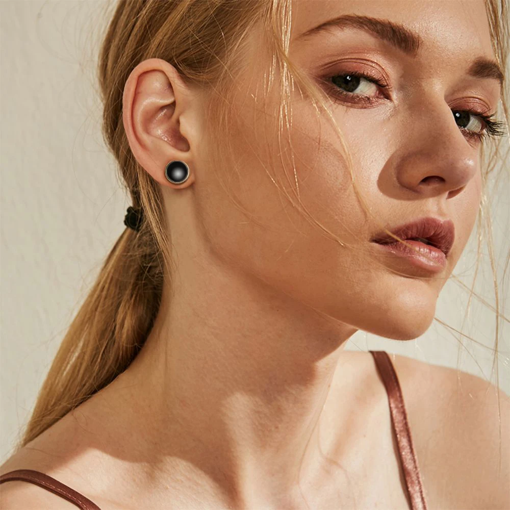 TGNEL круглые черные керамические серьги-гвоздики из чистого титана