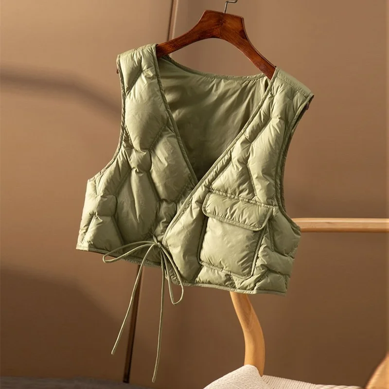 

2022 Верхняя одежда без рукавов, зимний жилет, куртка, женский укороченный жилет, модный однотонный хлопковый жилет на шнурке