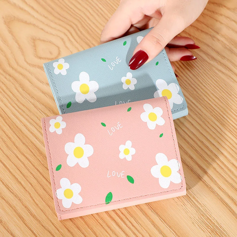 

2022 new beautiful women flower wallet small bolt girl wallet brand designer PU leather handbag female coin holder card wallet