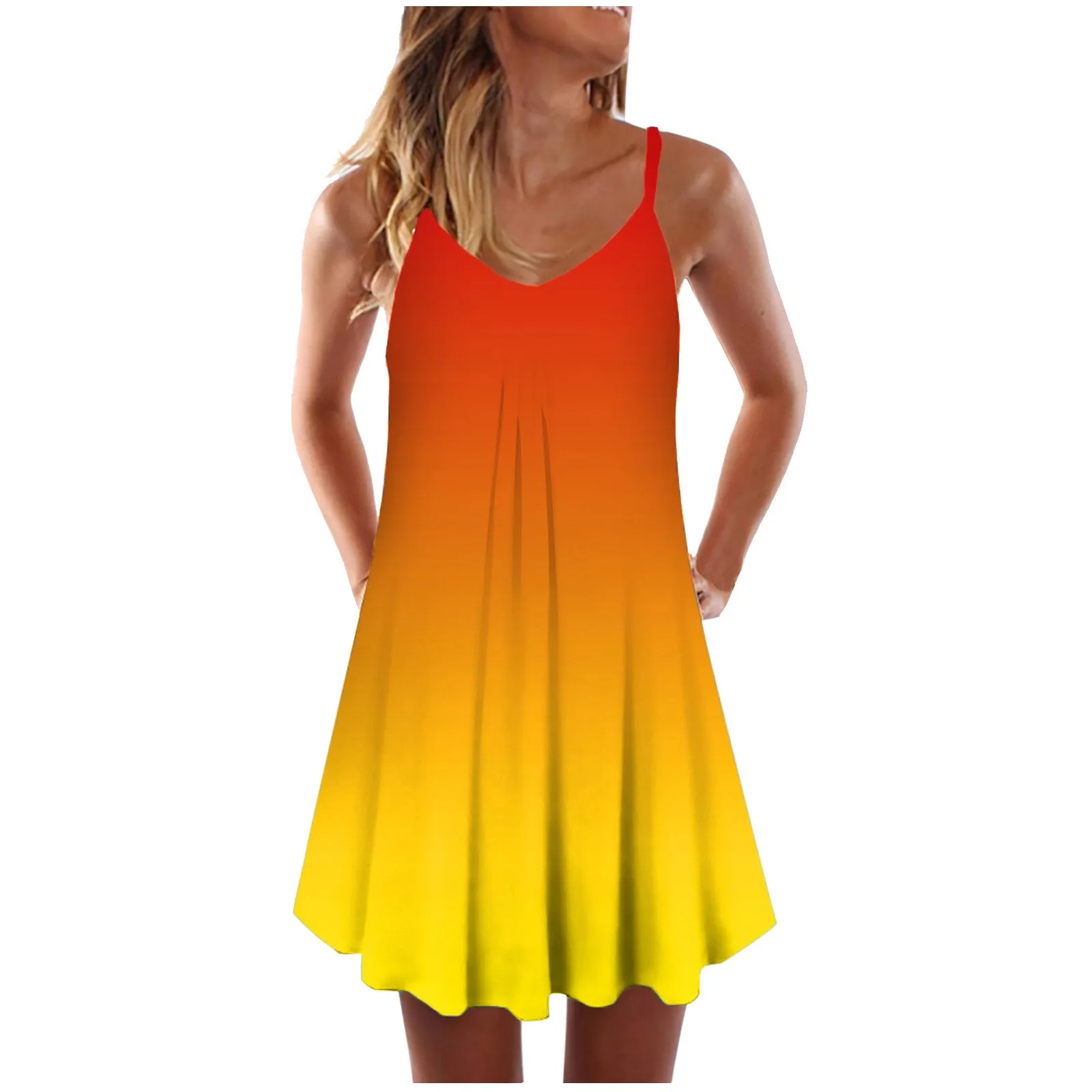 Solid Color Mini Dress Maxi V Womens Neck Gradient Sundress Tie-Dye Sleeveless Women's Casual Fall Dresses