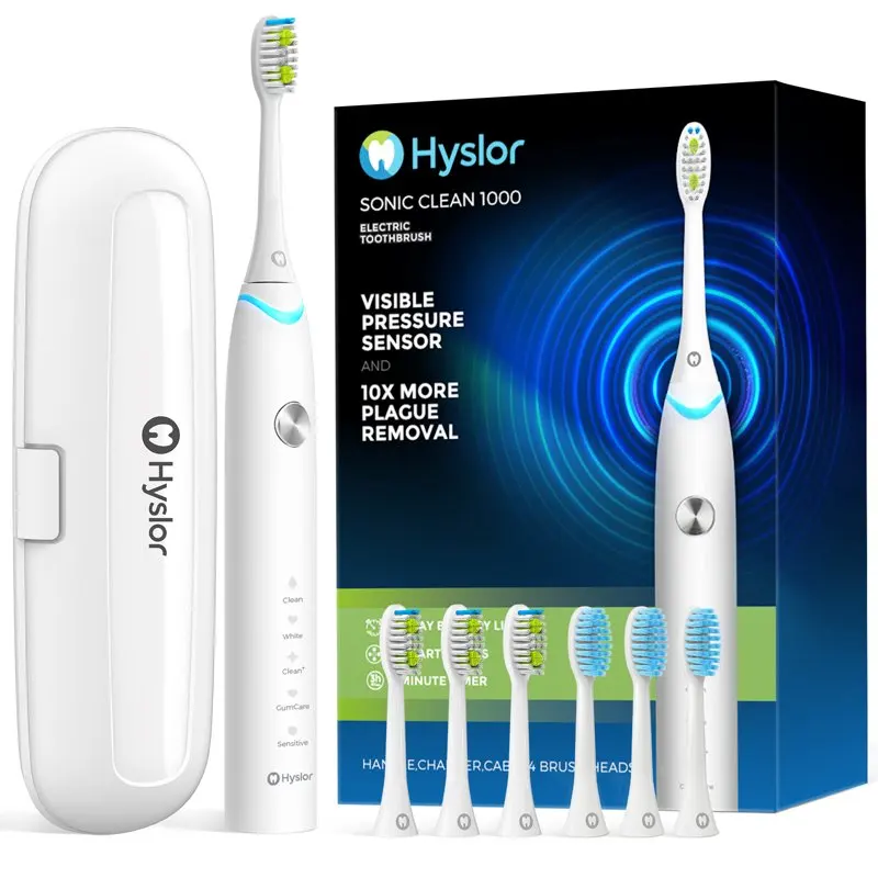 

Rechargeable Toothbrush for Adults, Electrical Sonic Toothbrush with 5 Modes & 6 Brush Heads, and Travel Case, White
