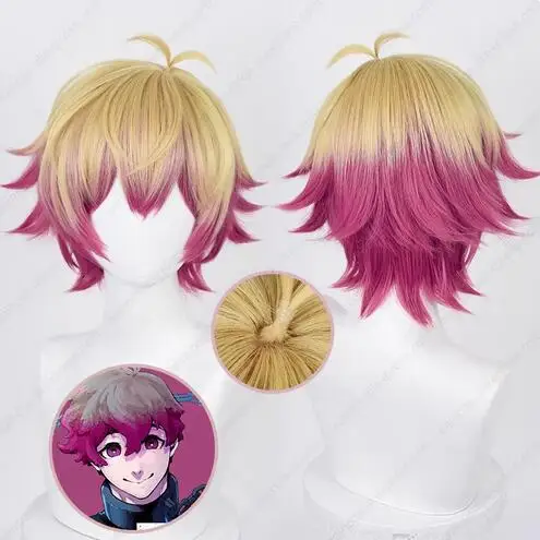 Аниме Alexis Ness Косплей Pruik 30 см Kort Haar Gouden Roze Pruiken Hittebestendige Synthetic