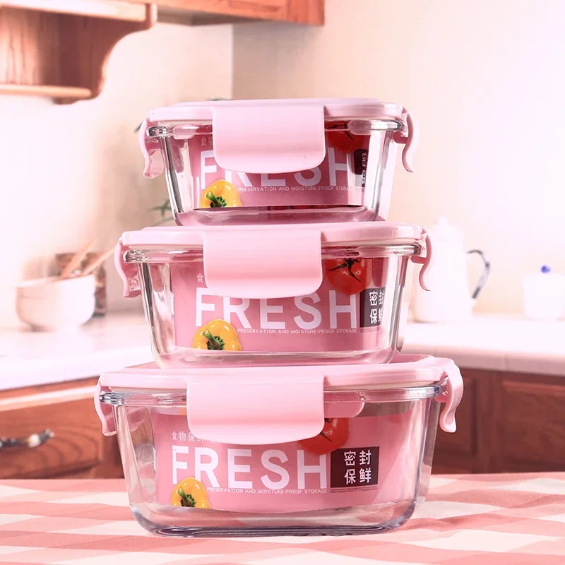 Multi-piece glass fresh-keeping box High temperature lunch Microwave oven special bowl with lid