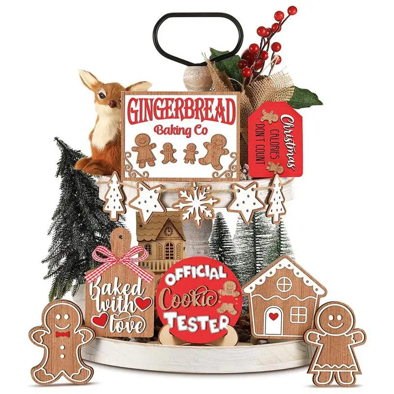 

Tiered Tray Christmas Decor Set 12 Pieces Wooden Tabletop Signs Gingerbread Christmas Decor Merry Christmas Sign Christmas Shelf