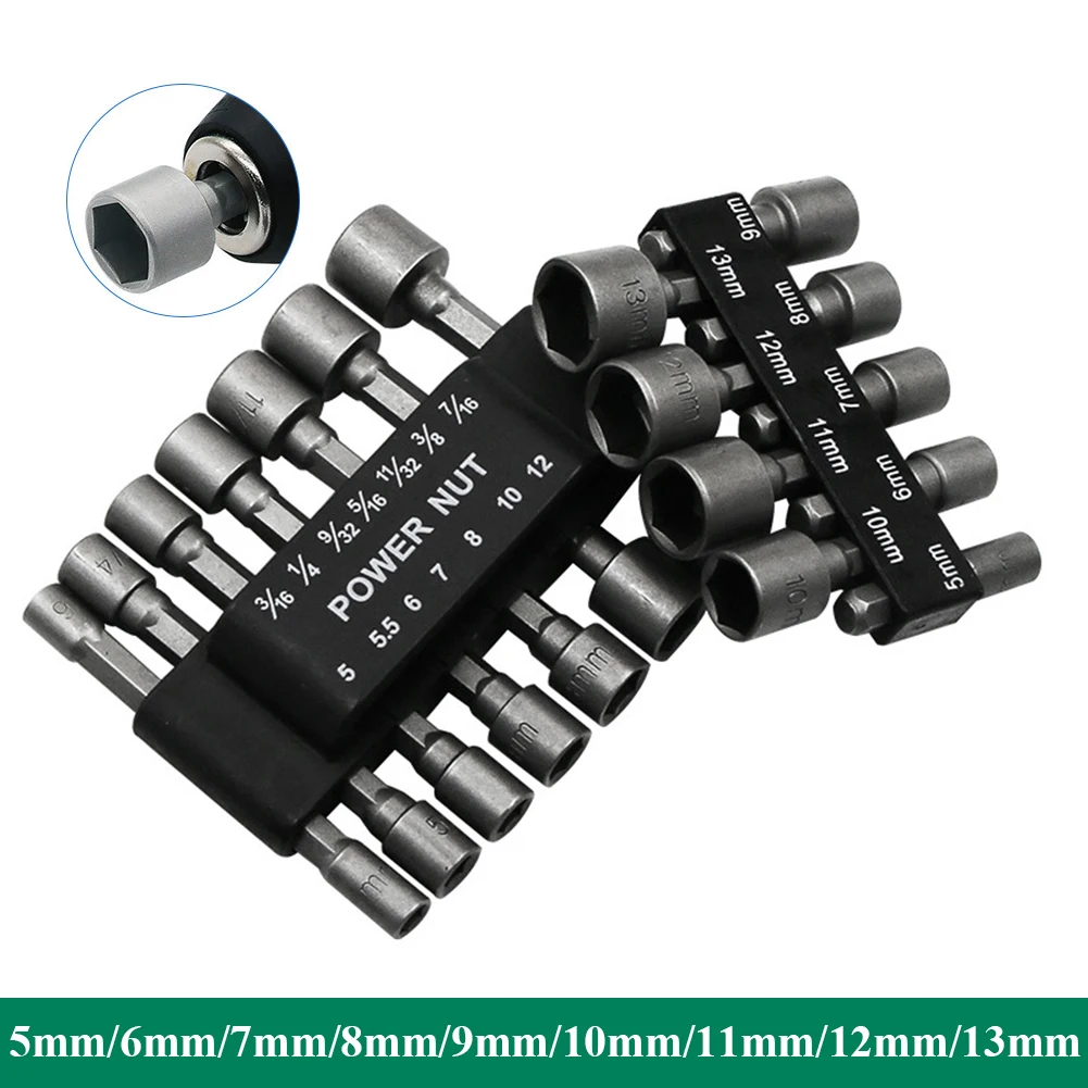 

9/14pcs 5 To 13mm Hexagonal Shank Hex Nut Socket 1/4" Screw Metric Driver Tool Set Adapter Drill Bit