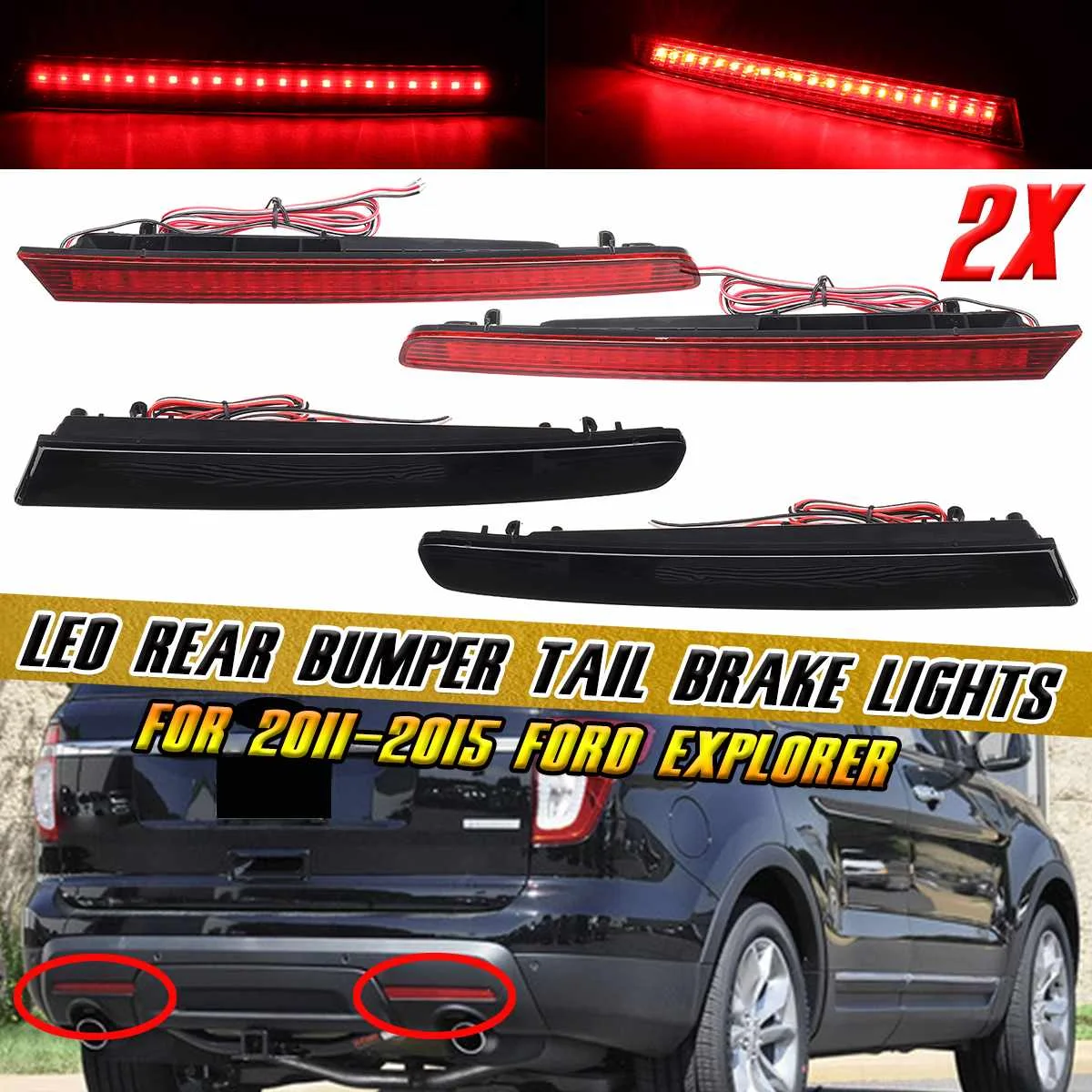 

Pair LED Rear Bumper Reflector Rear Brake Stop Tail Fog Lights Signal Light Lamp For Ford Explorer 2011-2015 2012 2013 2014