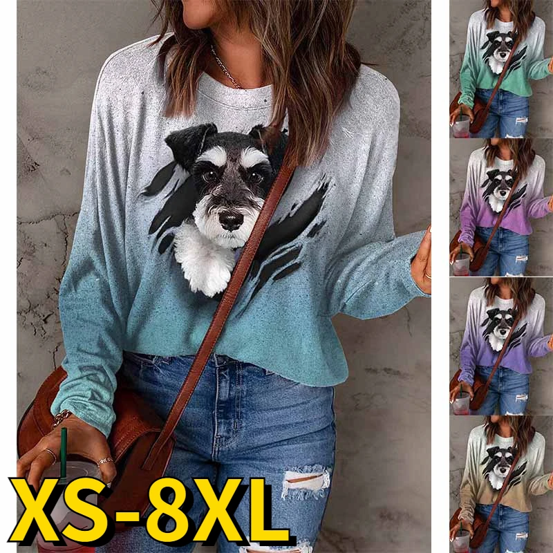 

2023 Women's Elegant Pullover Round Neck Vintage T-shirt Autumn Ladies Animal Printing Top Spring Everyday Fashion Long Sleeves