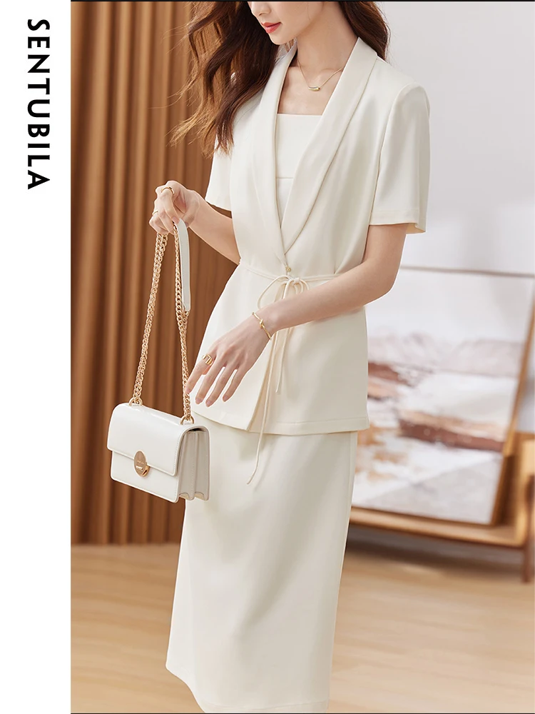 Женский элегантный Блейзер Sentubila платье на бретельках комплект из двух предметов