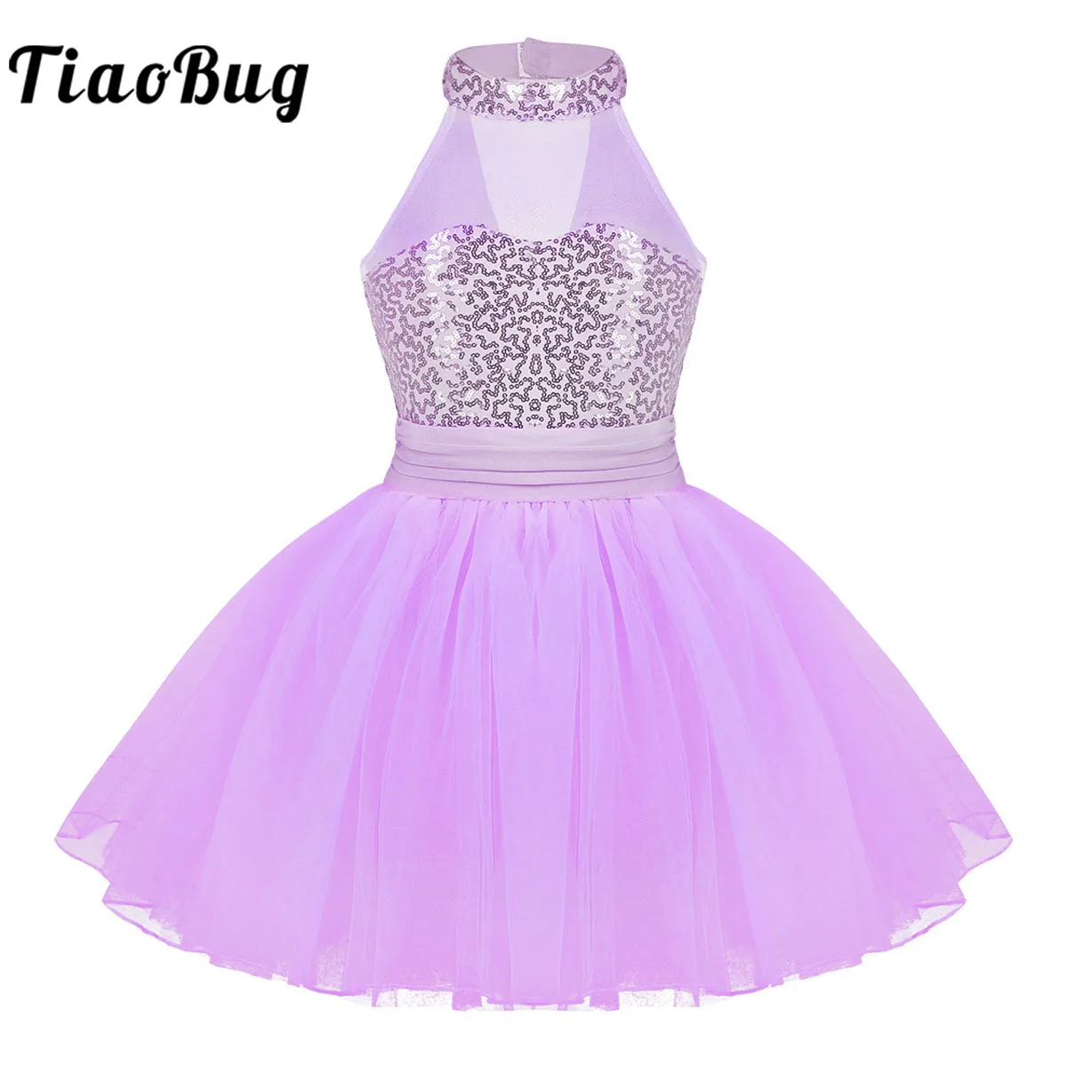 

Детское балетное платье с блестками и сеткой на шее