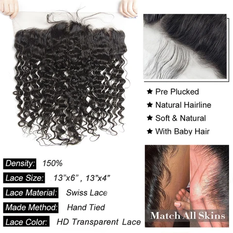 Water Wave 13x6 HD Прозрачные кружевные фронтальные только Maxine Влажные и волнистые человеческие волосы Фронтальные предварительно выщипанные 4x4 5x5 6x6 HD Кружевные застежки