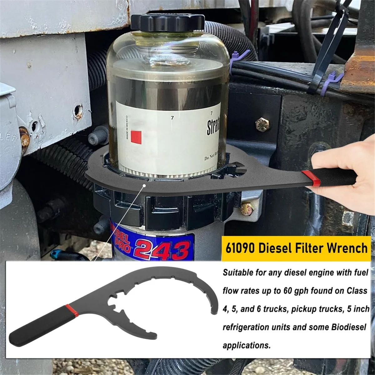 Гаечный ключ для фильтра дизельного топлива 61090 5-дюймового Davco инструмент