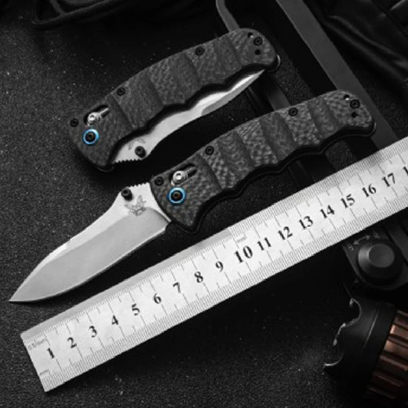 Benchmade484s-1 Tactical Folding Knife Carbon Fiber Handle M390 Blade Stone Washing Wilderness Survival Safety Pocket Knives EDC