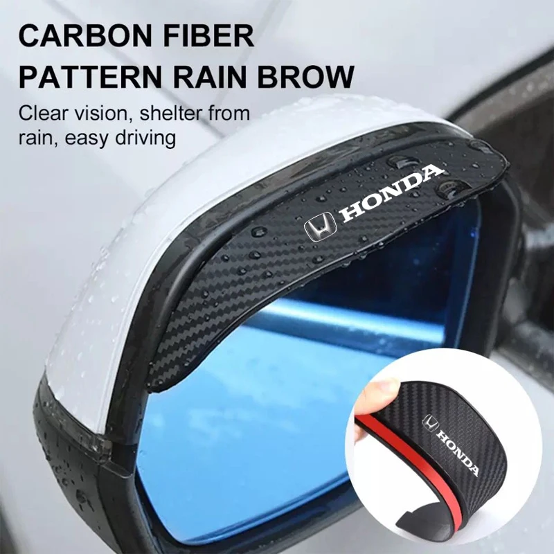 

2Pcs Rear View Mirror Carbon Fiber Black Mirror Rain Visor Smoke Guard For Honda logo CRV Pilot Accord Civic Fit Jazz HRV