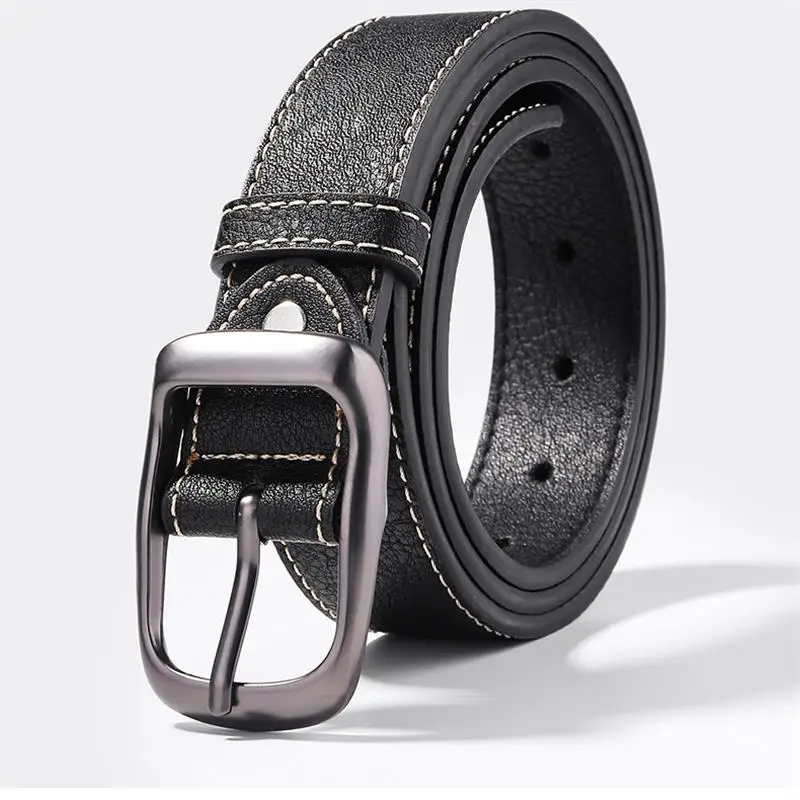 Solid Color Casual Men's Belt Alloy Pin Buckle High-quality Wear-resistant Leather Belt for Men Trendy Youth Waistband
