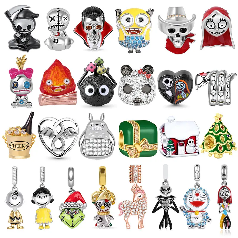 

100% Genuine Silver Color Pendant Scythe Doll Panda Series Charm Bead Fit Original Pandora Bracelet Necklace Women Jewelry Gift
