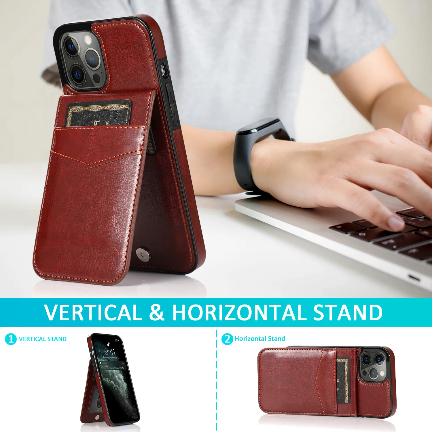 

Flip Leather Cover for IPhone 13 12 Mini 14 11 X XR XS Pro Max 7 8 Plus Wallet Case with Credit Card Holder Kickstand