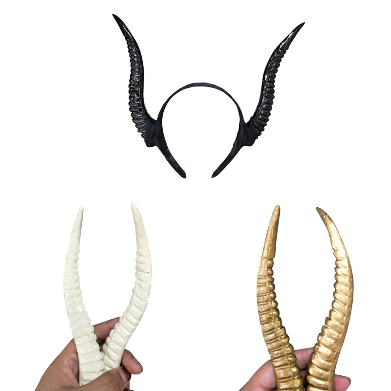 

Women Halloween Headband Devil Ox Long Horn Hair Hoop Devil Cosplay Costume Masquerade Party Headpiece Gold Black White