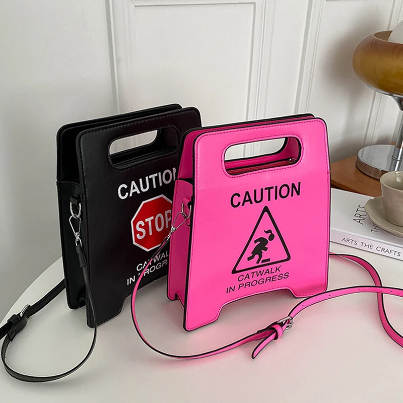 

Novelty Stop Sign Purse Tote Handbags for Women Fashion Caution Catwalk in Progress Crossbody Bag Messenger Purses Pu Leather