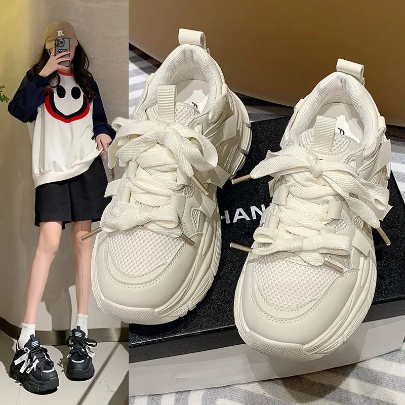 

2023 Spring New Breathable Dad Shoes Children's Korean Edition Sports and Casual Shoes Women's INS Thick Sole Running Shoes