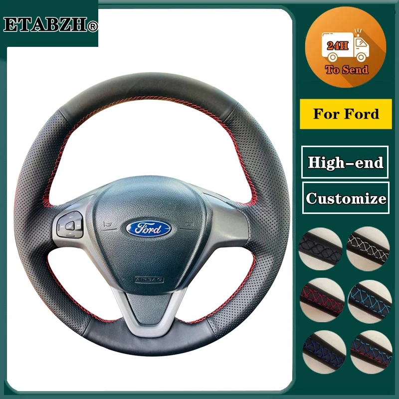 

Плетеный чехол на рулевое колесо автомобиля для Ford EcoSport Fiesta 2008-2017 Кожаные аксессуары из микрофибры Рулевое управление