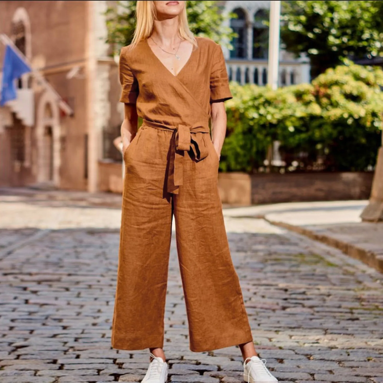 

Женский комбинезон с коротким рукавом, летний удобный комбинезон в стиле 70-х, 2022