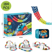 changeable track with led light up race car gravity free flexible assembled rail racing track toy diy kids birthday gift for boy