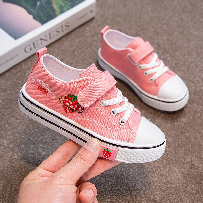 

Girls Canvas Shoes Print Children Non-leather Casual Shoes Pink White Black Tennis Summer Breathable Kids Girls Sneakers 2022