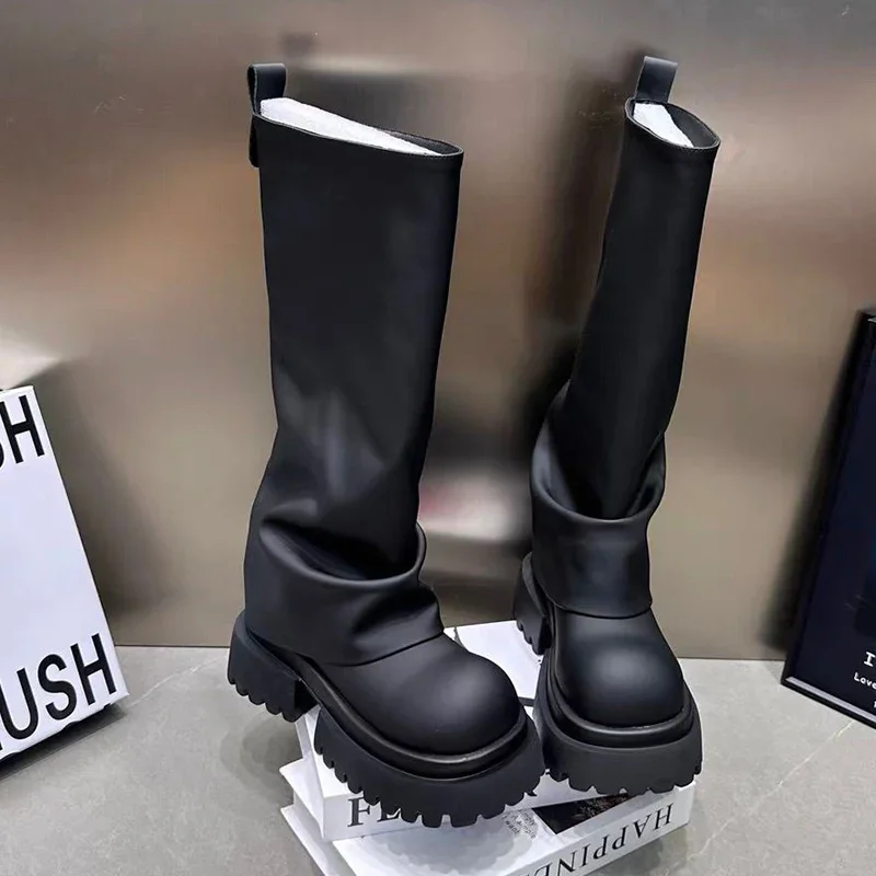 Женские ботильоны на платформе дизайнерская обувь среднем каблуке модные