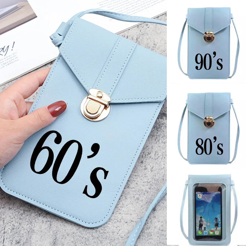 

Women Mini PU Leather Shoulder Messenger Bag Universal Mirror Touch Screen Anti-Scratch Mobile Phone Bags Wallet Years Print