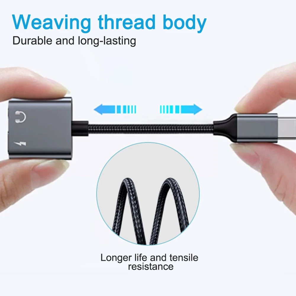 Переходник для наушников 2 в 1 с USB C на AUX Тип 3 5 мм PD60W 32 бит/384 кГц