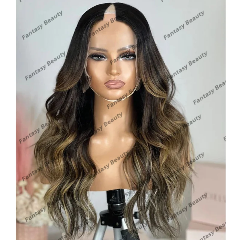 Парик женский с эффектом балаяж свободные натуральные светлые волосы V-образным