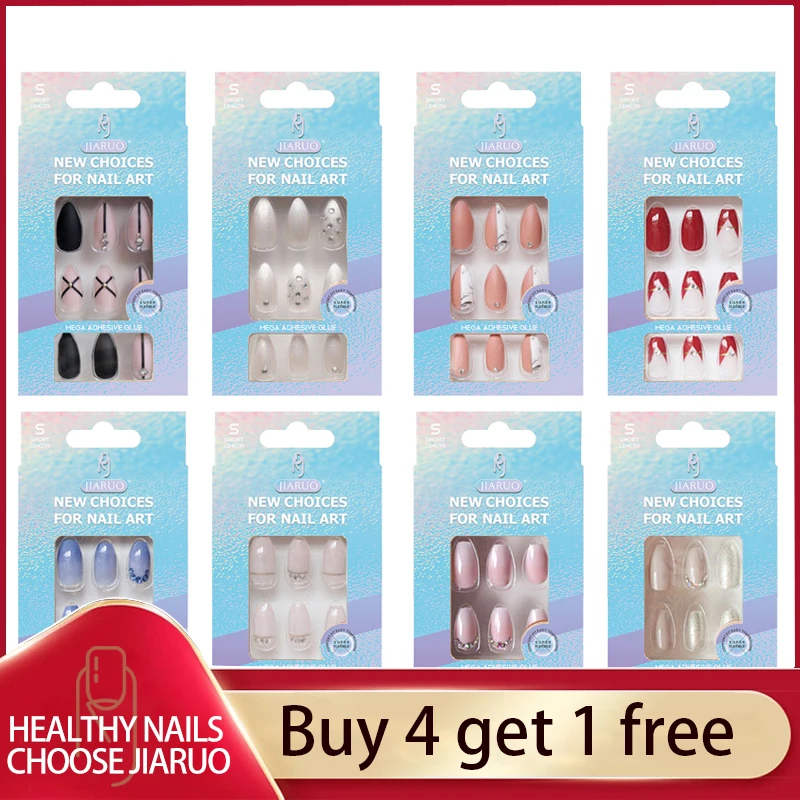 

Fake Nails False Set Press on Full Cover Artificial Display Clear Tipsy Short Stick Packaging Kiss Art Nail Tips with Designs