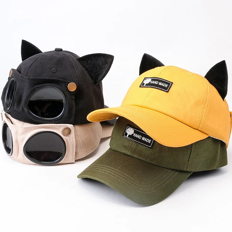 

Новинка креативные милые очки с кошачьими ушками Кепка в стиле хип-хоп бейсболка s для женщин и мужчин летние уличные солнцезащитные очки шл...