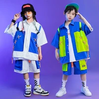 kid kpop hip hop clothing cord oversized short sleeve shirt summer casual cargo shorts for girl boy jazz dance costume clothes