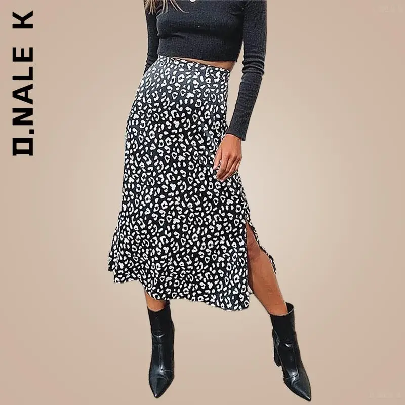 

D.Nale K 2022 Chiffon Split Skirt Fashion Long Skirts New Sexy Leopard Print Casual for Women Summer Zip Elegant Female Skirt