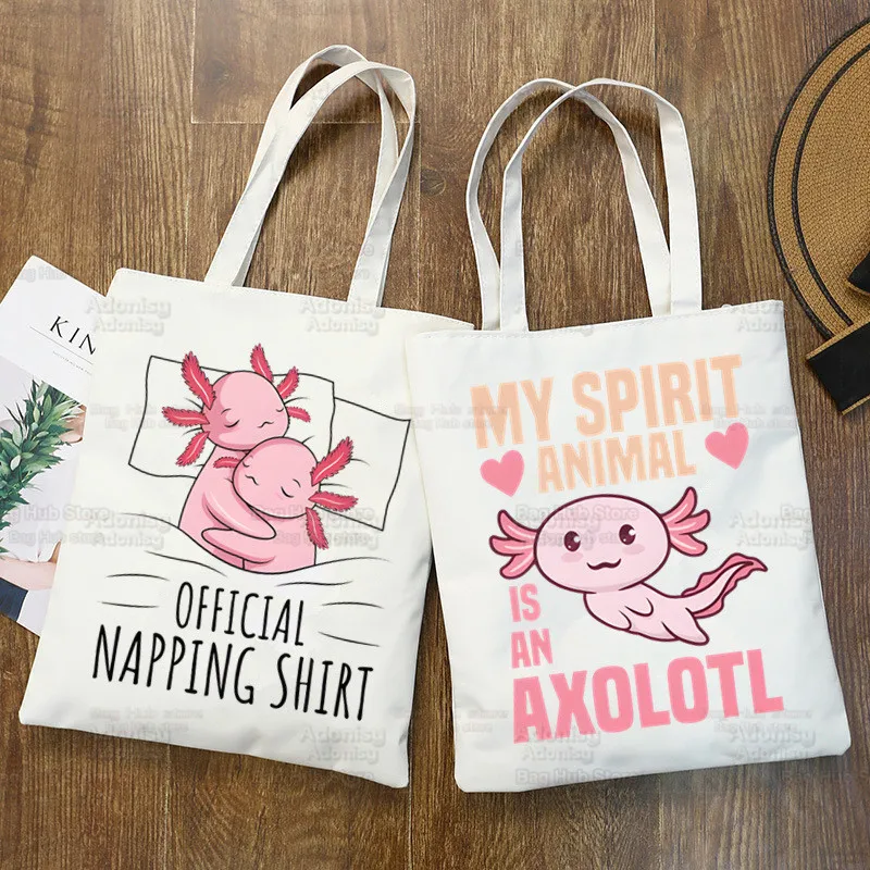 

Сумка-шоппер Axolotl Ulzzang, холщовая Милая мультяшная сумочка-тоут с принтом животного, Женская милая сумка в стиле Харадзюку, сумки на плечо