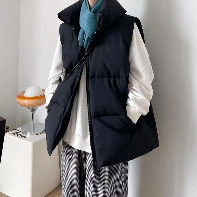 

Winter Thickened Vest Men Warm Fashion 5-color Casual Stand-up Collar Down Vest Men Korean Loose Sleeveless Jacket Mens Parker