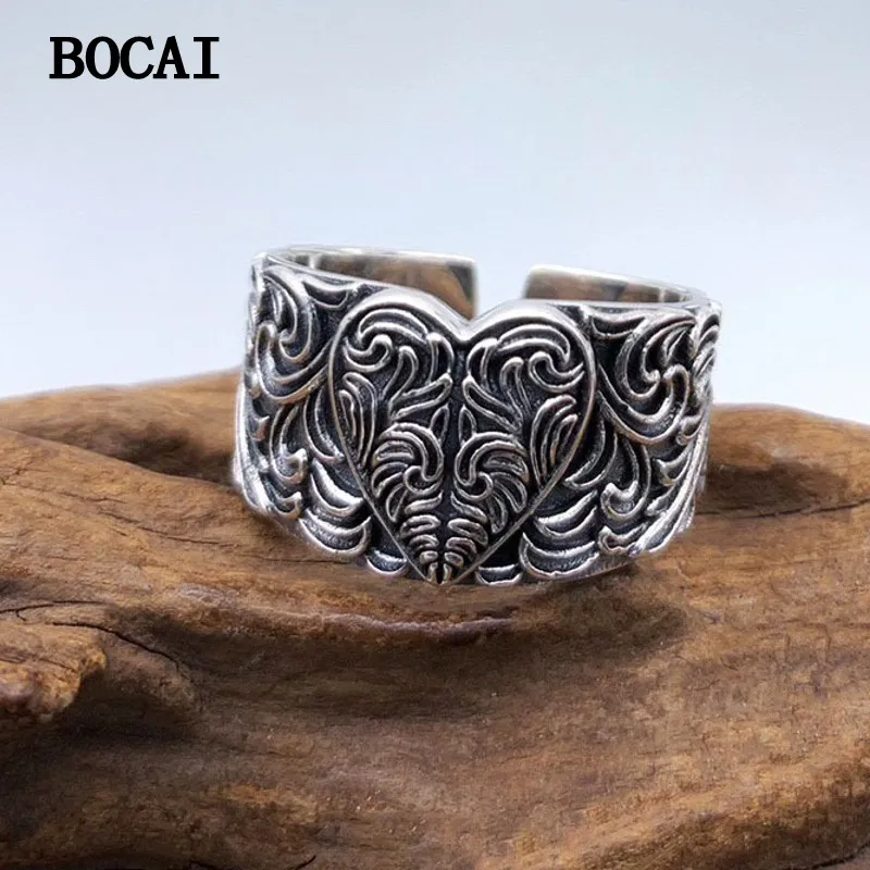

BOCAI New S925 Sterling Silver Fashionable Personalized Retro Pattern Elements Eternal Vine Grass Love Ring Male and Fema