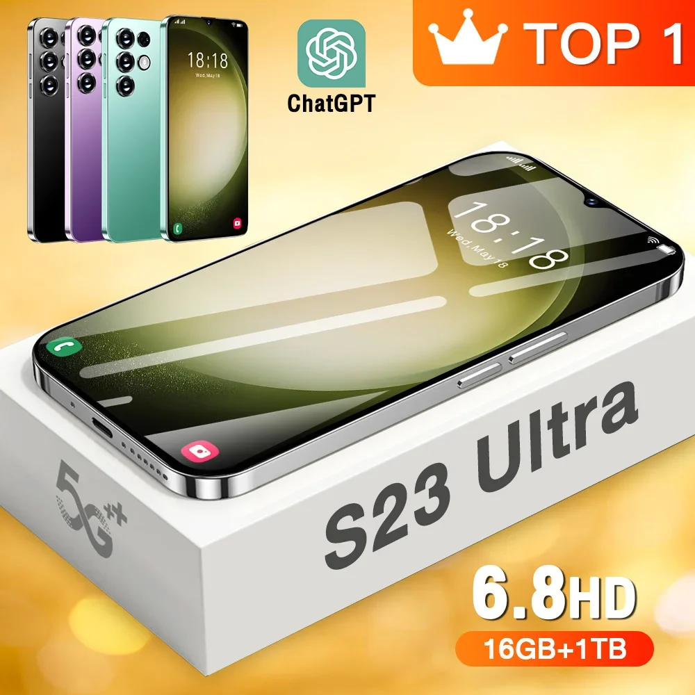 

Смартфон S23 Ultra, 6,8 дюйма, HD экран, оригинальные мобильные телефоны 16 ГБ + 1 ТБ, телефон на две Sim-карты, Android, разблокированный, 72 МП, 6800 мАч, сотовый телефон