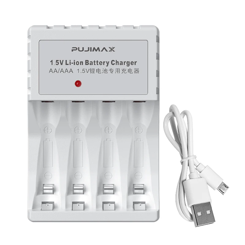 

4-Slot Lithium Battery Charger With Cable For AA 1.5V Lithium Battery Large Capacity Rechargeable Li-ion Battery