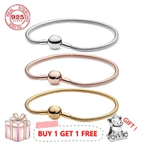925 sterling silver pan bracelet classic rose gold round button snake chain fit european charm bracelets women jewelry