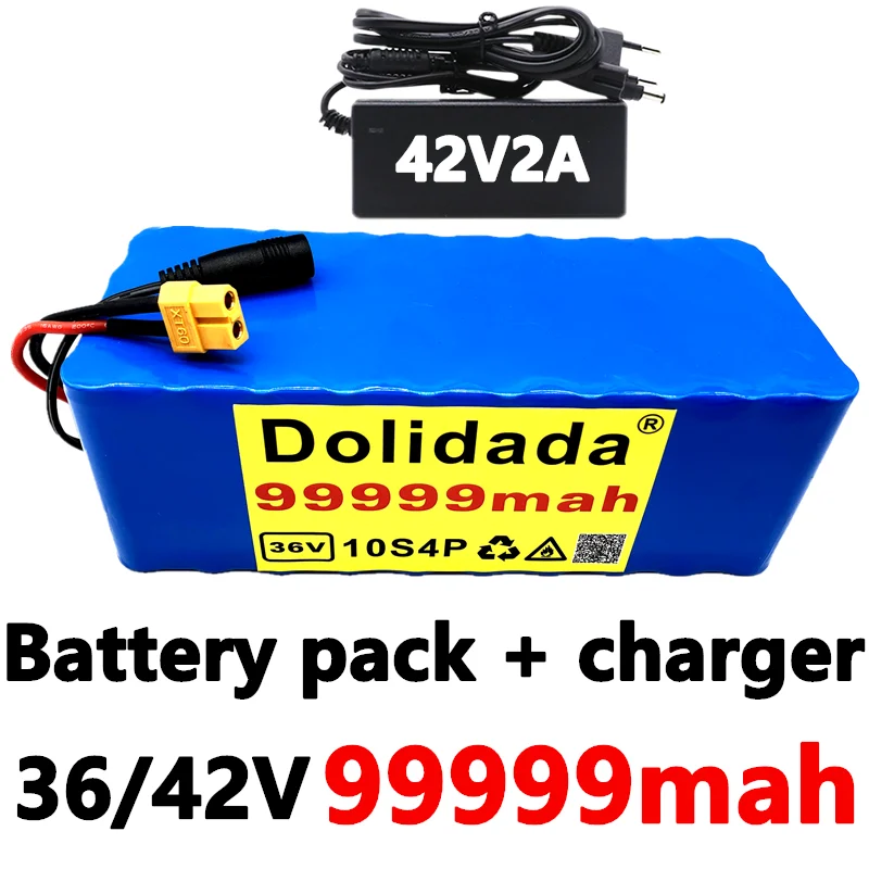 

36V Battery 10S4P 36V 99.999Ah Battery High Power Battery 99999mAh Ebike Electric Bike Charger BMS XT60 + 42V2A Charger