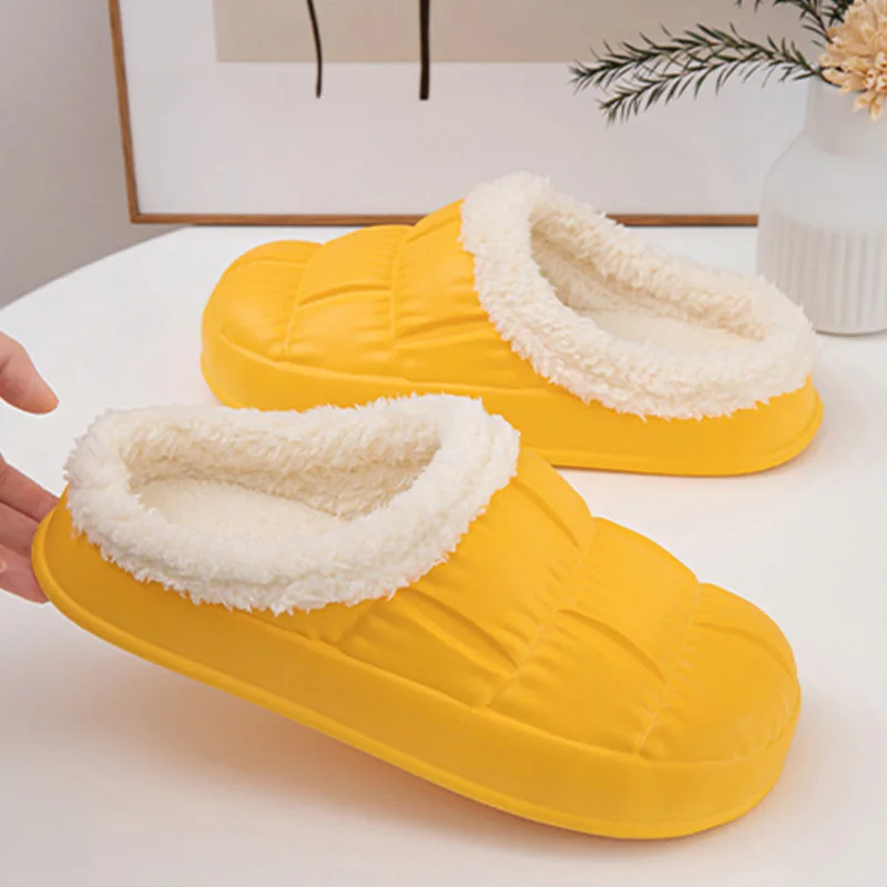 

Зимние теплые пушистые меховые тапочки на толстой подошве; Женская плюшевая обувь; Водонепроницаемые Нескользящие Шлепанцы из ЭВА; Домашни...