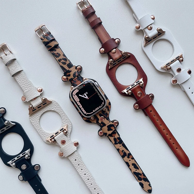

Slim Leather Strap for Apple Watch Band 44mm 40mm 38mm 42mm Correa Metal Bracelet iWatch Ultra Series 5 4 6 se 7 8 49/45mm 41mm