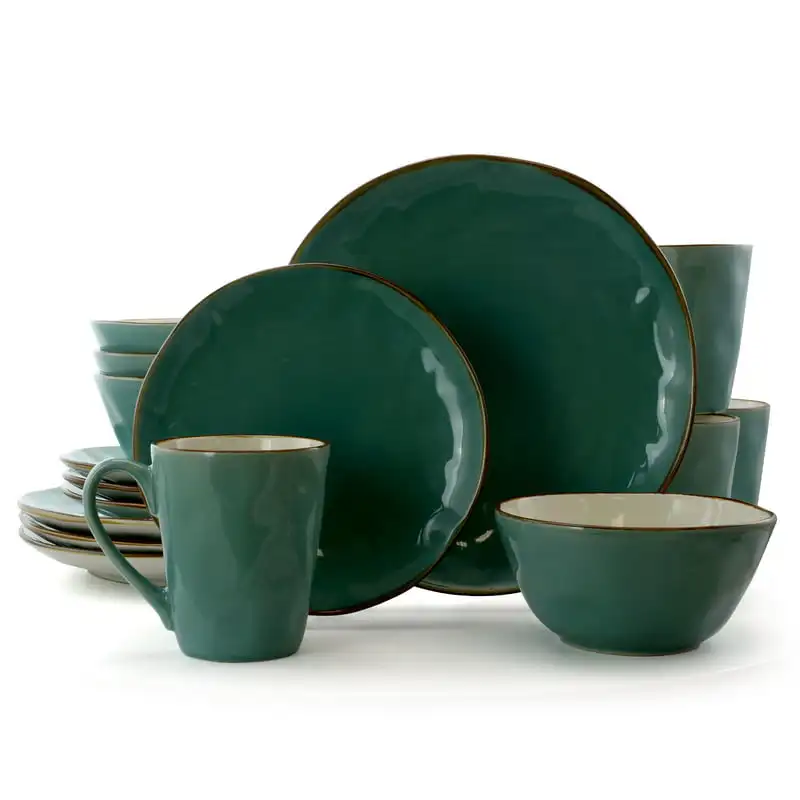 

Carribean Tide 16 Piece Luxurious Stoneware Dinnerware with Complete Setting for 4 Kitchen Accessories