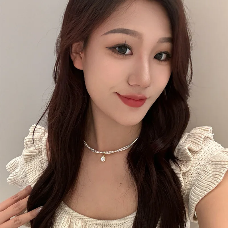 Двухслойное ожерелье с двойным жемчугом женское осенне-зимнее легкое роскошное