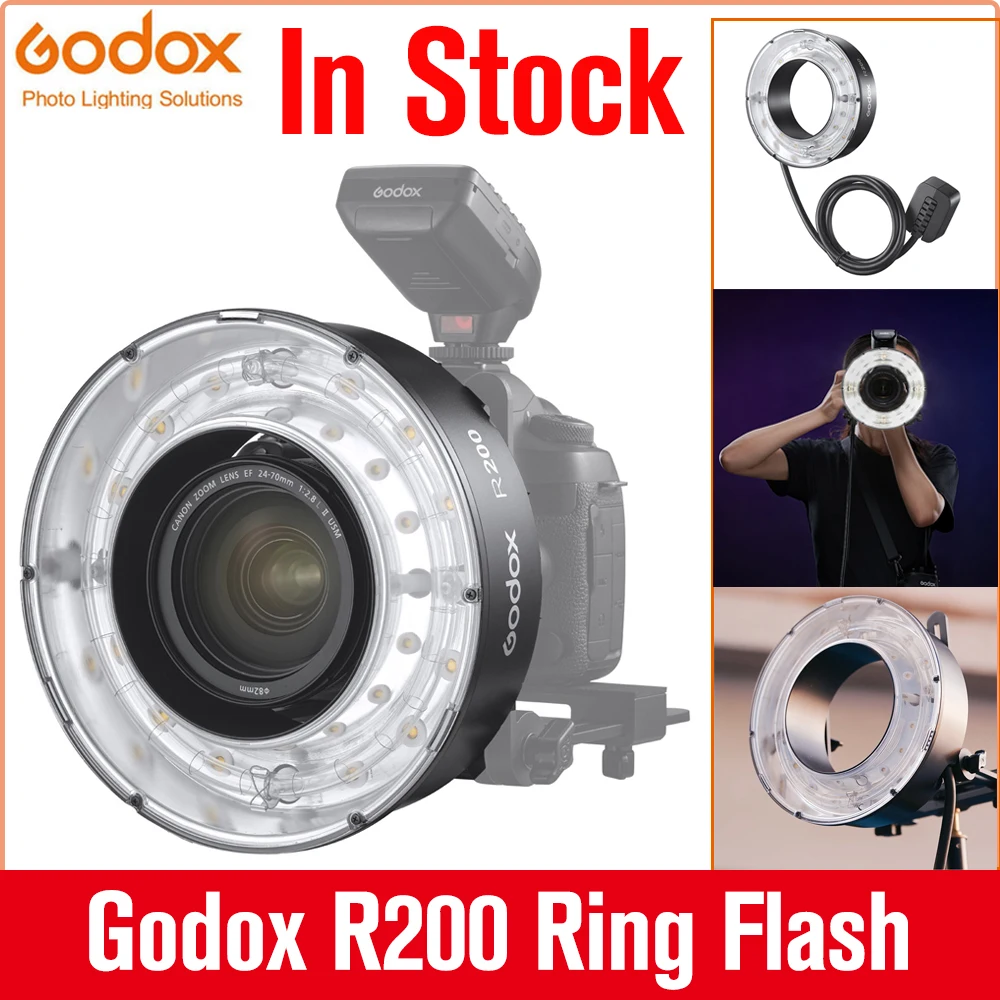

Кольцевая вспышка Godox R200 для AD200 AD200Pro 200Ws 5800 ± 200K с моделирующей лампой для портретной съемки макросъемки Стоматологическая съемка