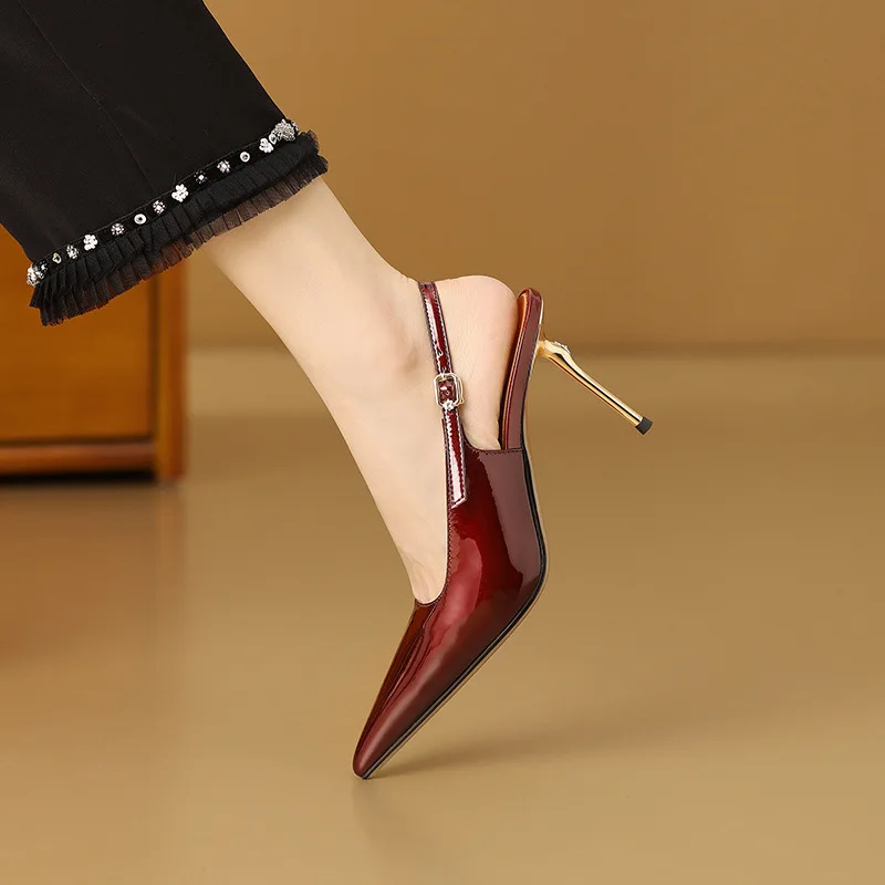 Новинка лета 2024 женские босоножки Baotou из лаковой кожи модные на высоком каблуке с