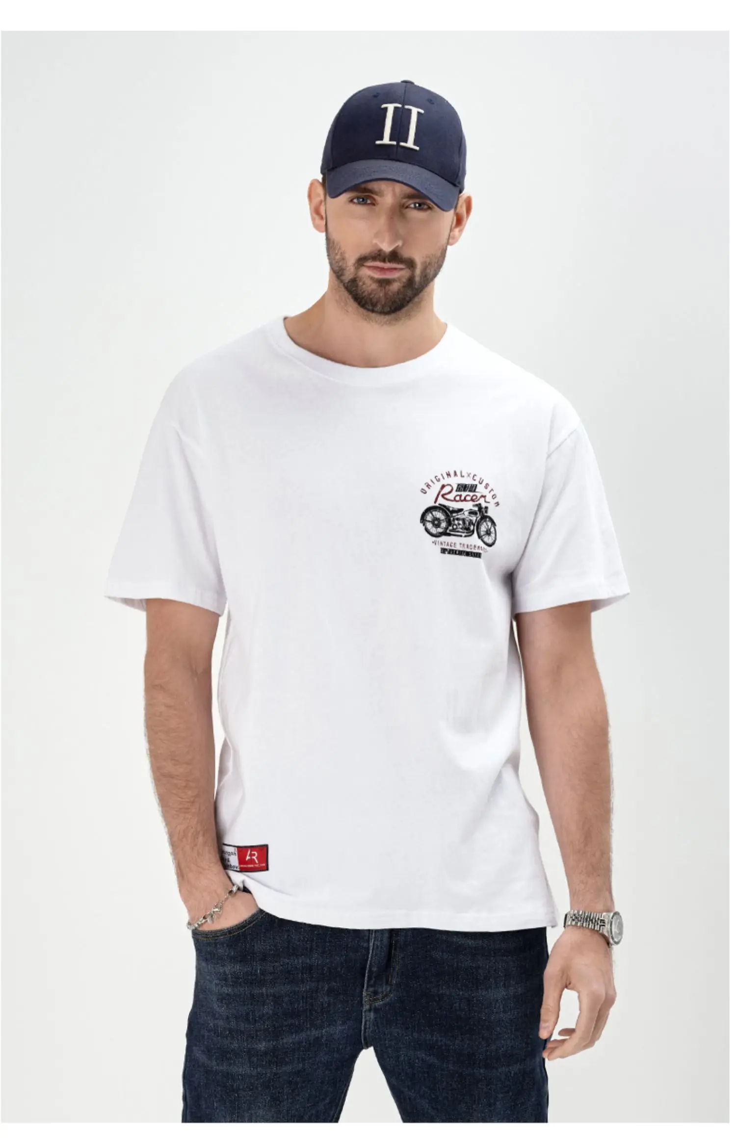 

2457 Summer American Half -sleeve loose cotton round neck short -sleeved T-shirt men